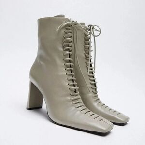 ✨Host Pick✨ ZARA LACE UP GENUINE LEATHER HIGH HEEL ANKLE BOOTS